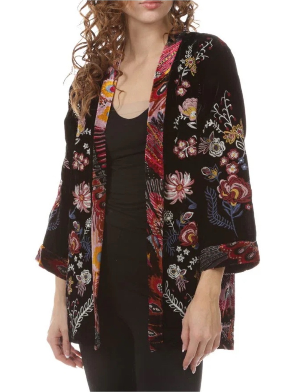 John Mark Embroidered Black Velvet Burnout kimono Jacket 2X